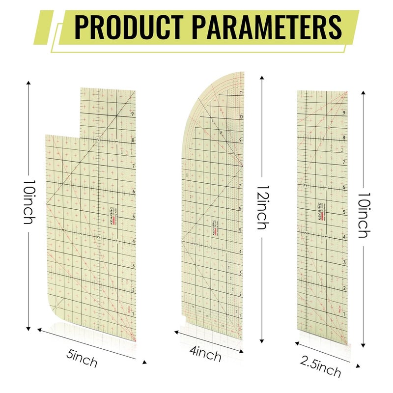 MYLbeter 3 Pieces Hot Hem Ruler for Sewing Ruler Heat Resistant Ruler for Quilting and Sewing Tool Thin Pattern Making Clean Measuring Non-Slip Pressing Tool - Image 5